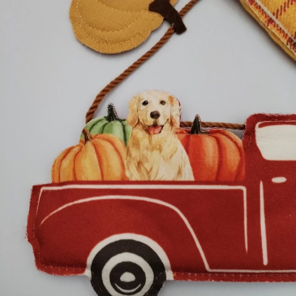 Ashland 6ft Fall Truck Garland‎ Red Plaid Pumpkin Dog Golden Retriever Farmhouse